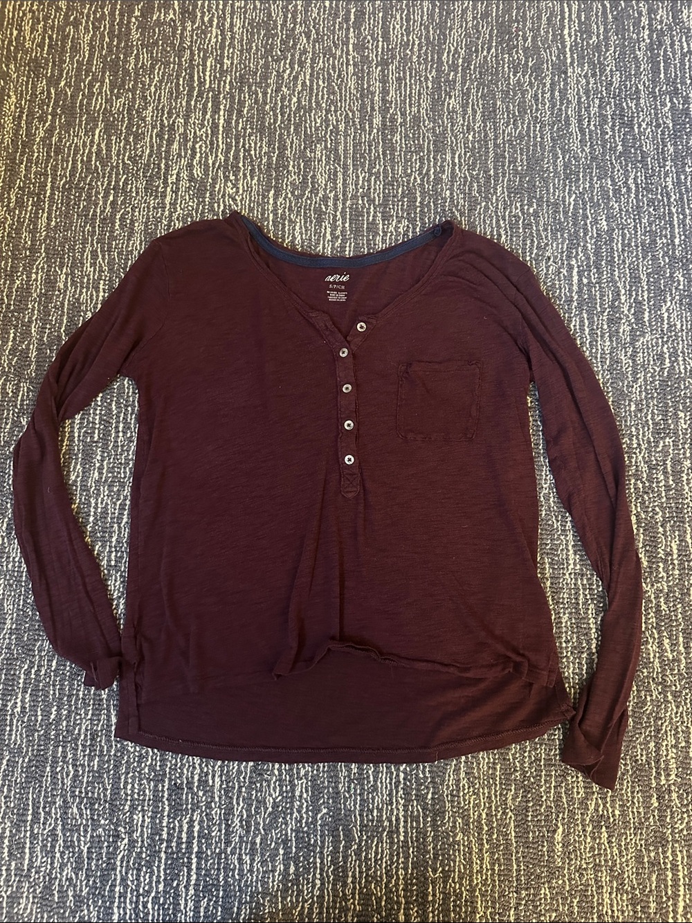aerie Long Sleeve Henley Top in Deep Burgundy